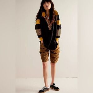 We The Free Clean Prep Polo Sweater Black and Yellow Size M